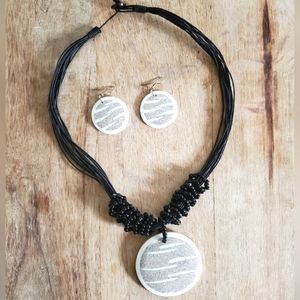 Jewelery set- Shell pendant on multistrand necklace with matching earrings